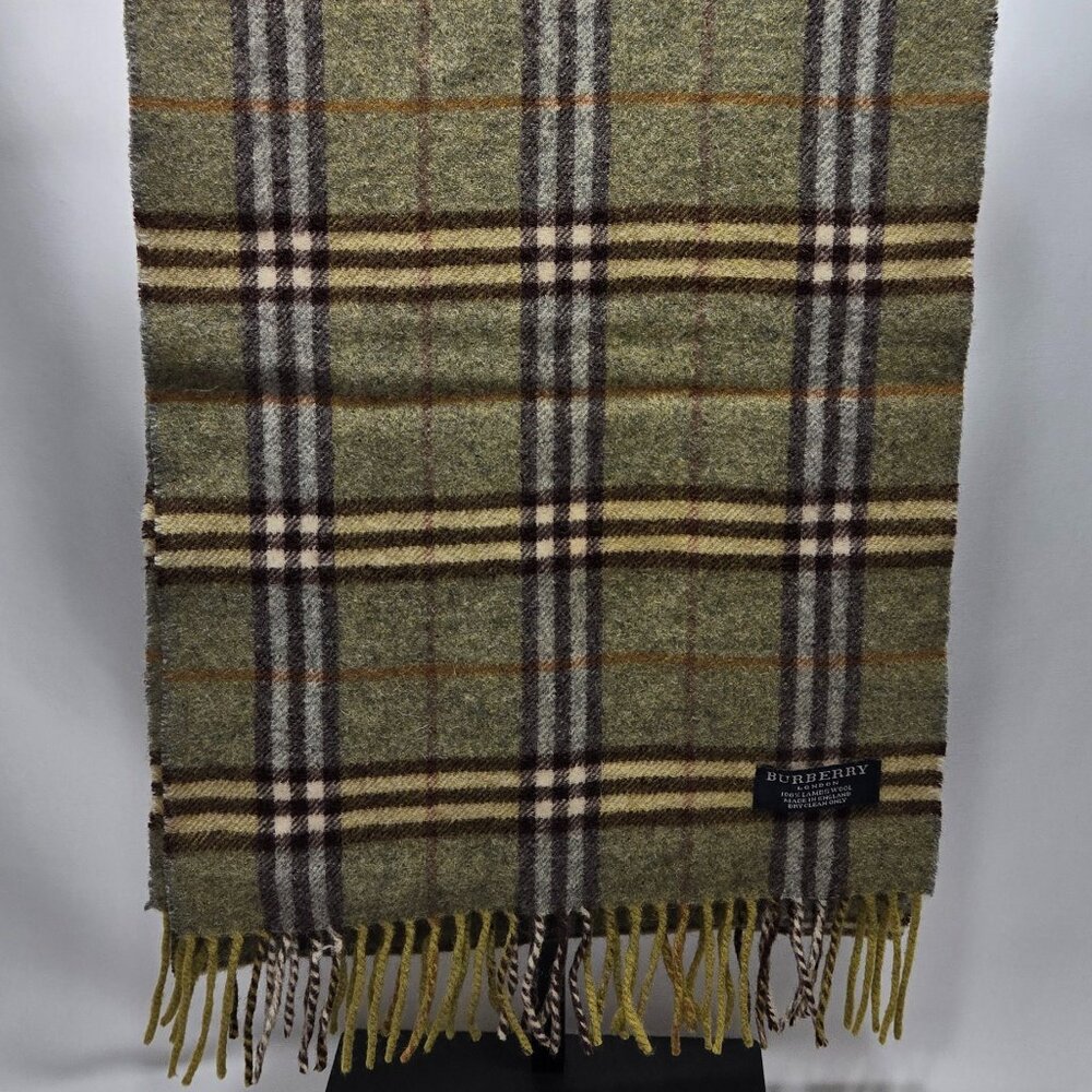 BURBERRY Vintage Green and Brown Scarf 100% Lambswool